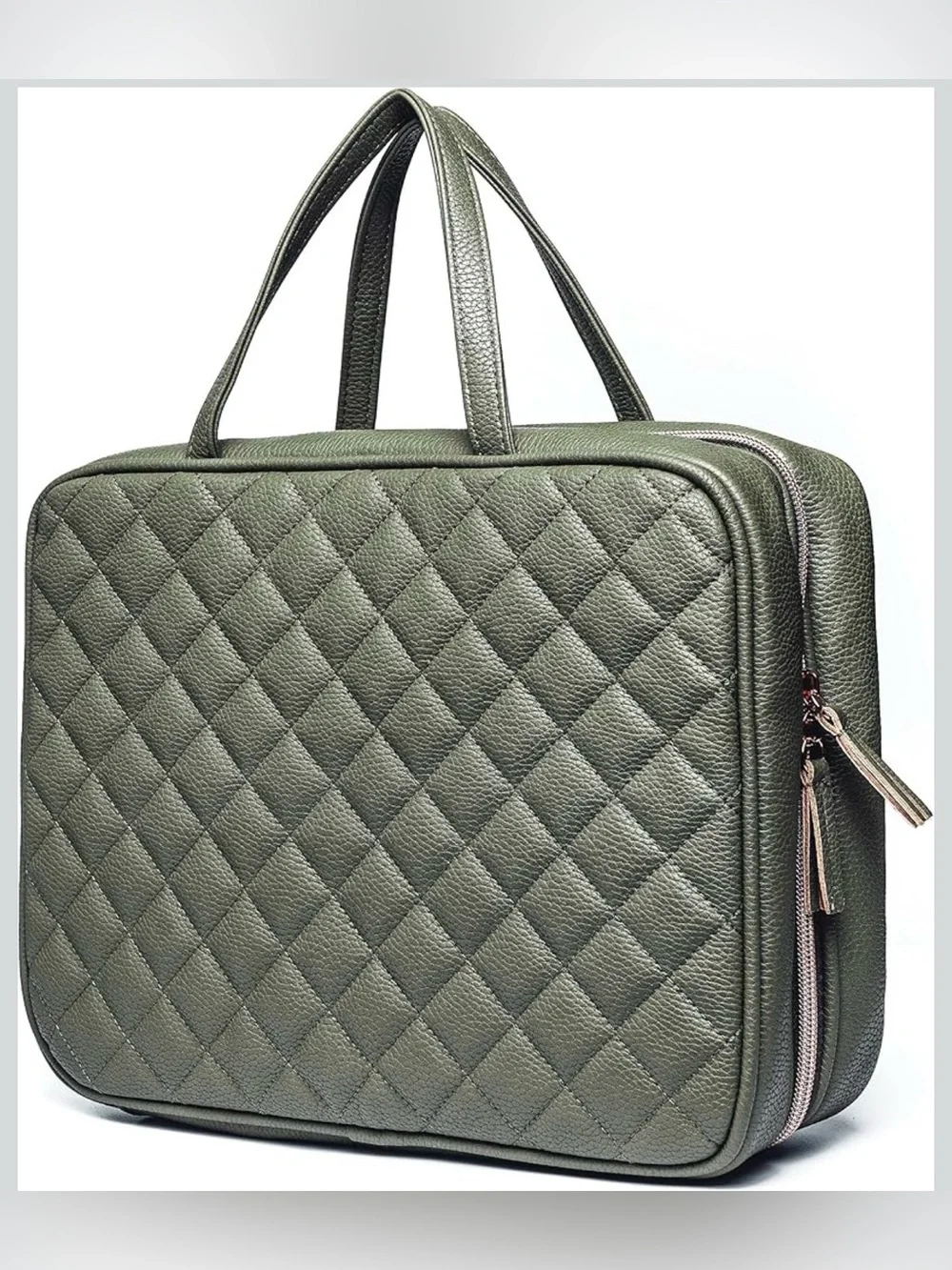 Ms. Lovely Olive Green Quilted Travel Toiletry & Cosmetic Organizer Bag | NWOT